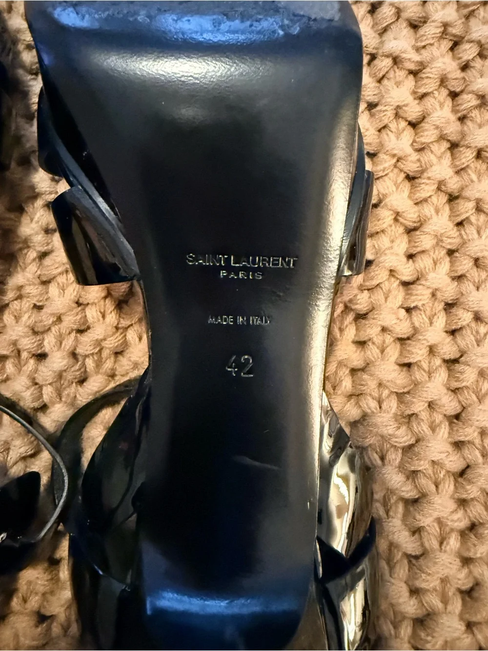 Saint Laurent Tribute 100 Black Patent Platform Sandals - Picture 7 of 9